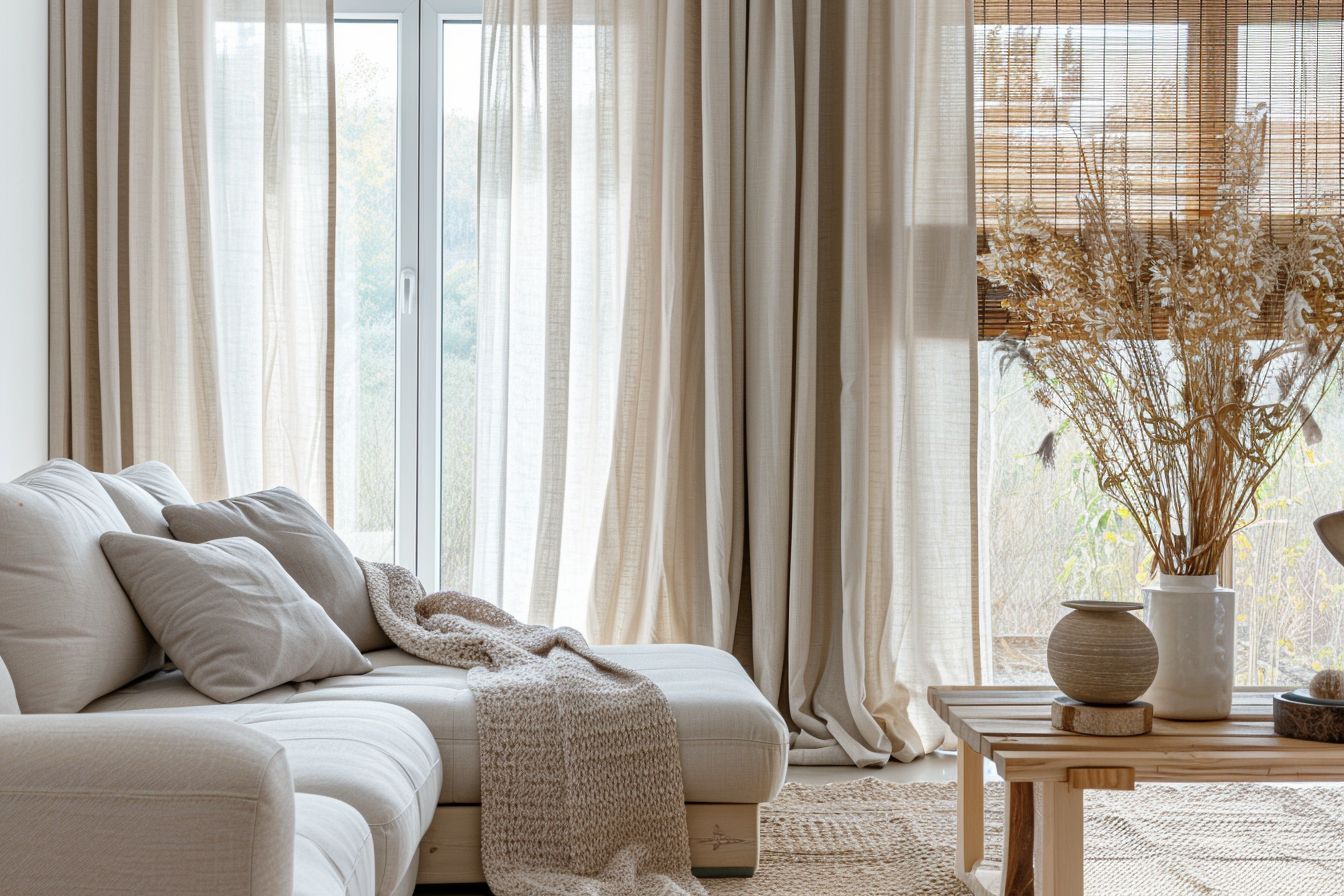Gardinen-Ideen fürs Wohnzimmer- Binden Sie Naturmaterialien für Wärme ein