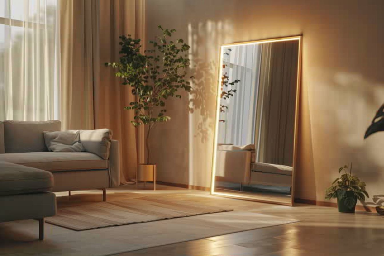 Ideen für Spiegel im Wohnzimmer- Beleuchte Spiegel für Atmosphäre