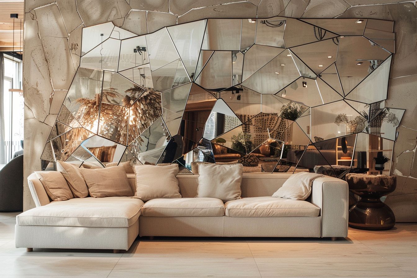 Ideen für Spiegel im Wohnzimmer- Verwende Spiegelfliesen für kreative Muster