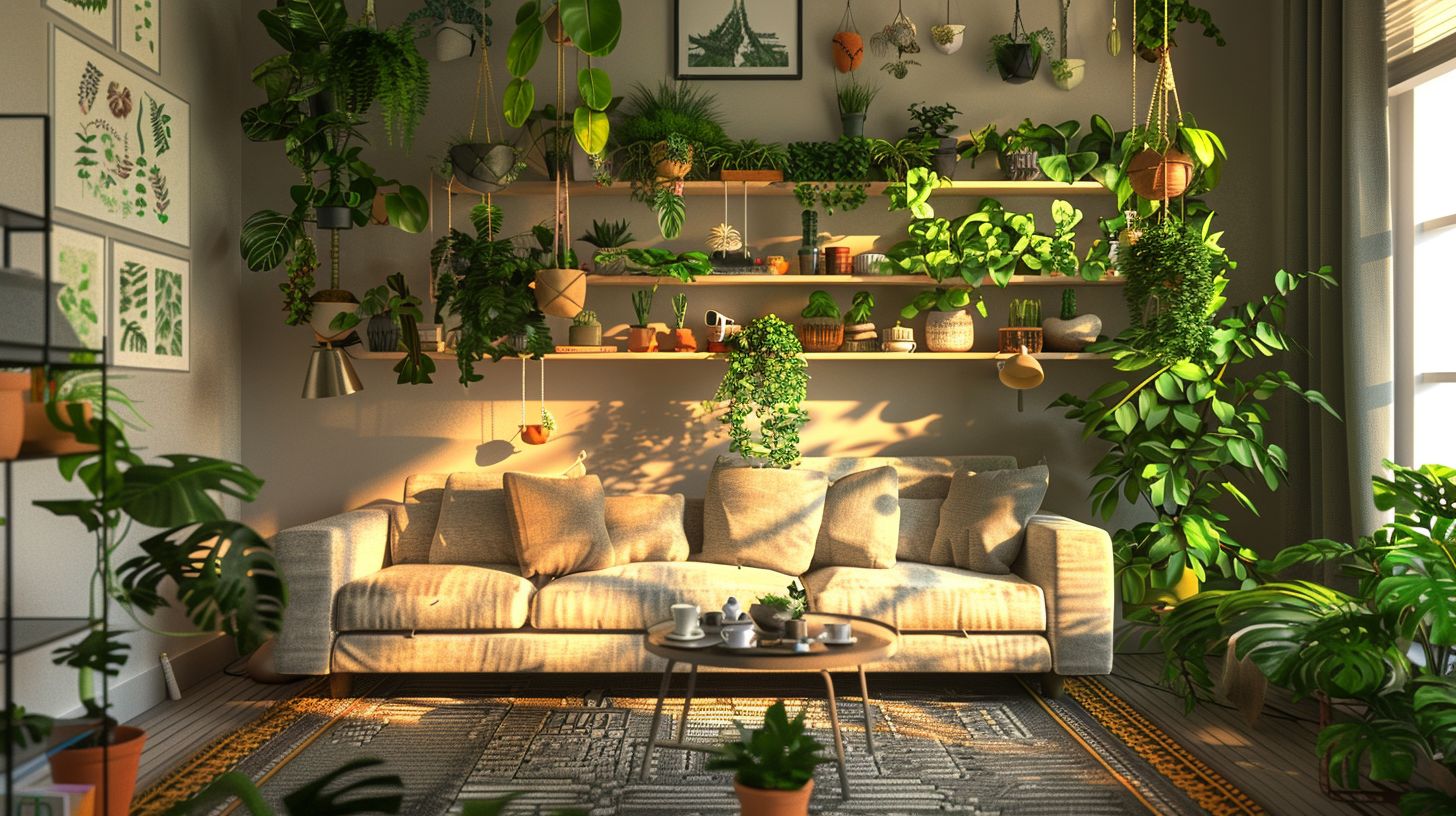 Ideen für die Wandgestaltung im Wohnzimmer- Belebe Wände mit Pflanzen
