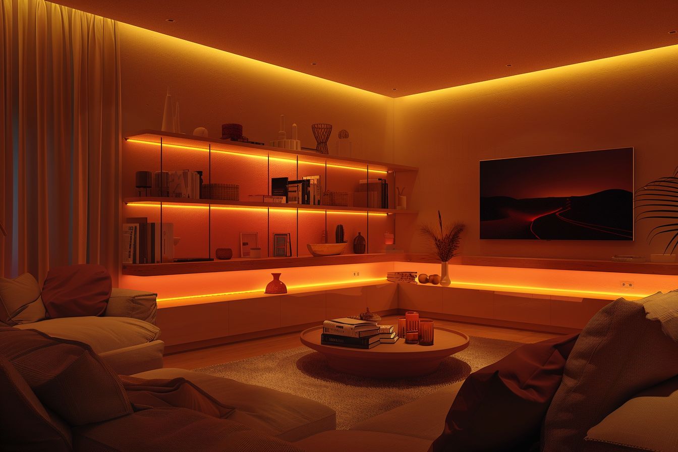 Ideen für die Wandgestaltung im Wohnzimmer- Integriere indirekte Beleuchtung