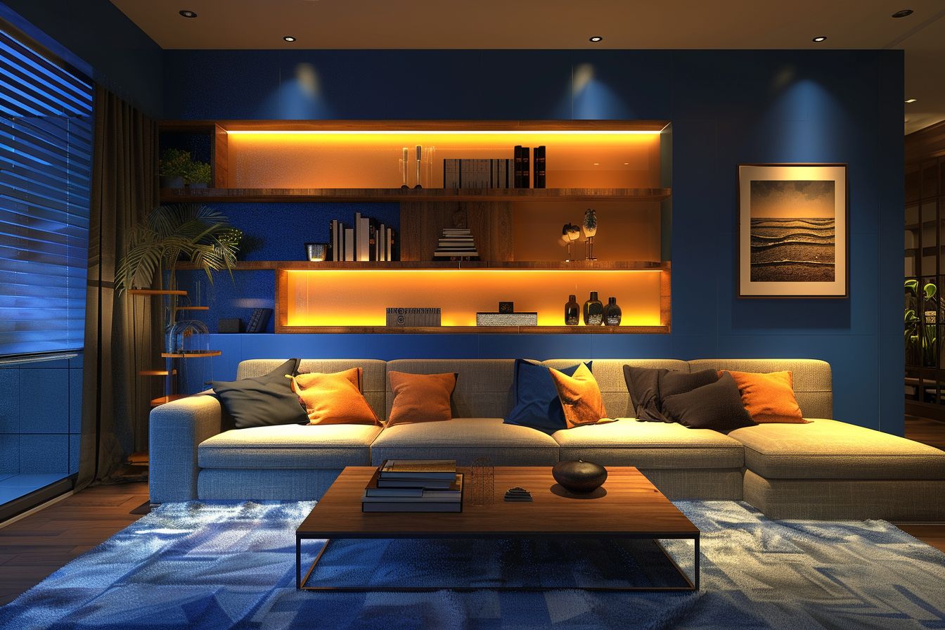 Schöne Ideen für Wandfarbe im Wohnzimmer- Beleuchte Farben mit indirektem Licht