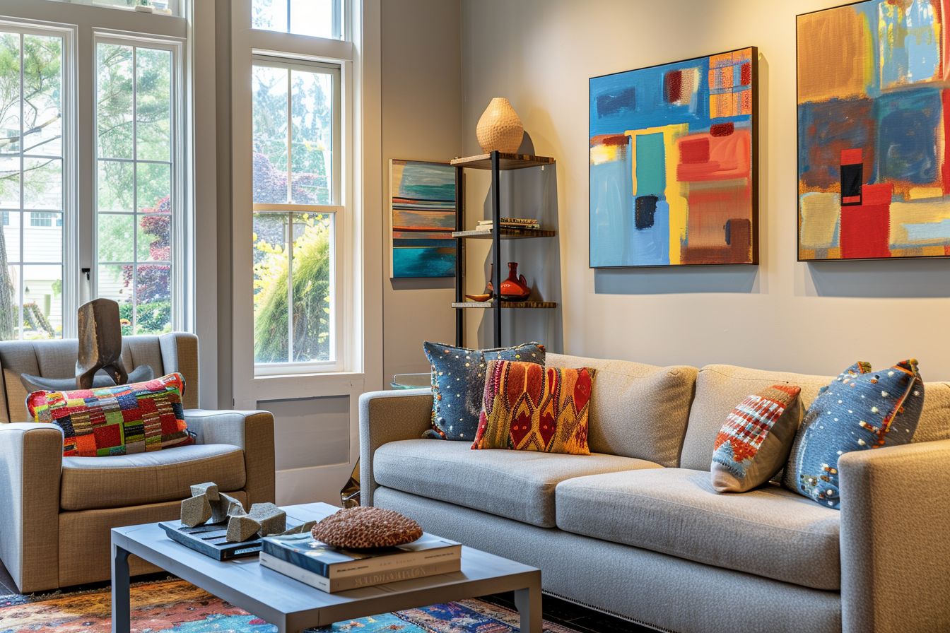 Schöne Ideen für Wandfarbe im Wohnzimmer- Beziehe Kunstwerke in die Farbwahl ein