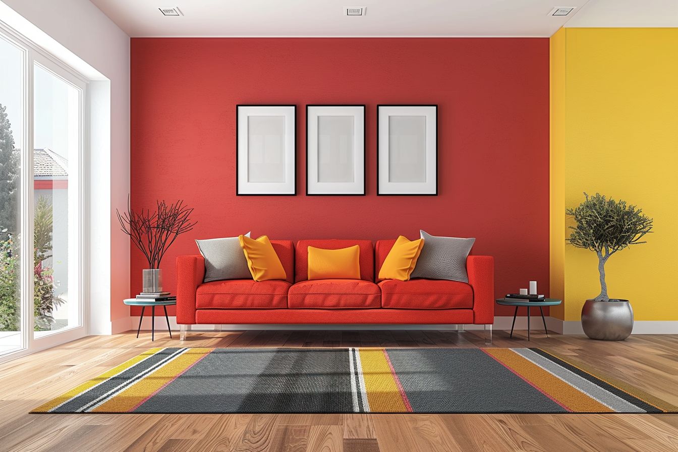Schöne Ideen für Wandfarbe im Wohnzimmer- Experimentiere mit kräftigen Akzentwänden