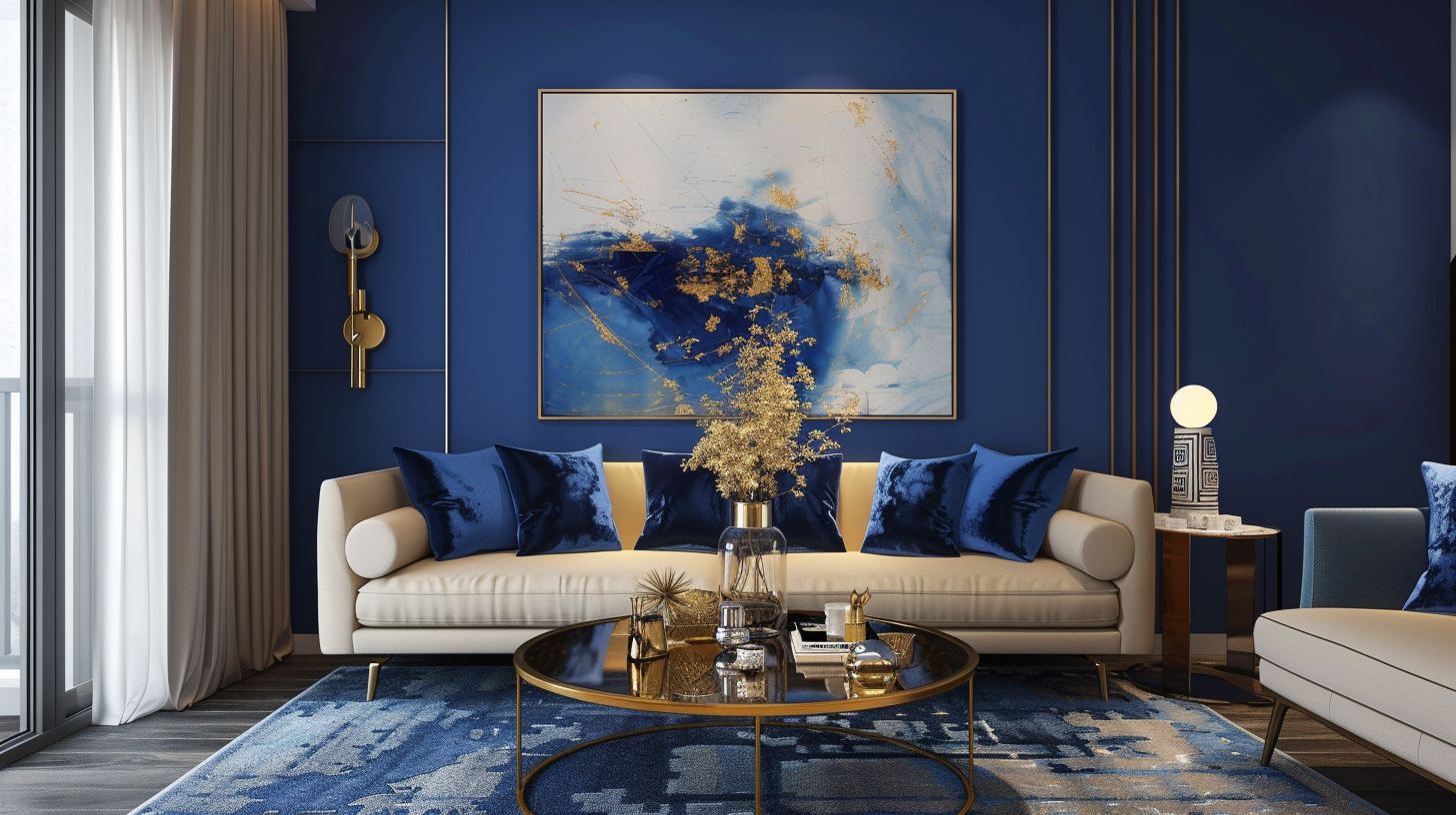 Schöne Ideen für Wandfarbe im Wohnzimmer- Verleihe Charakter mit tiefem Blau