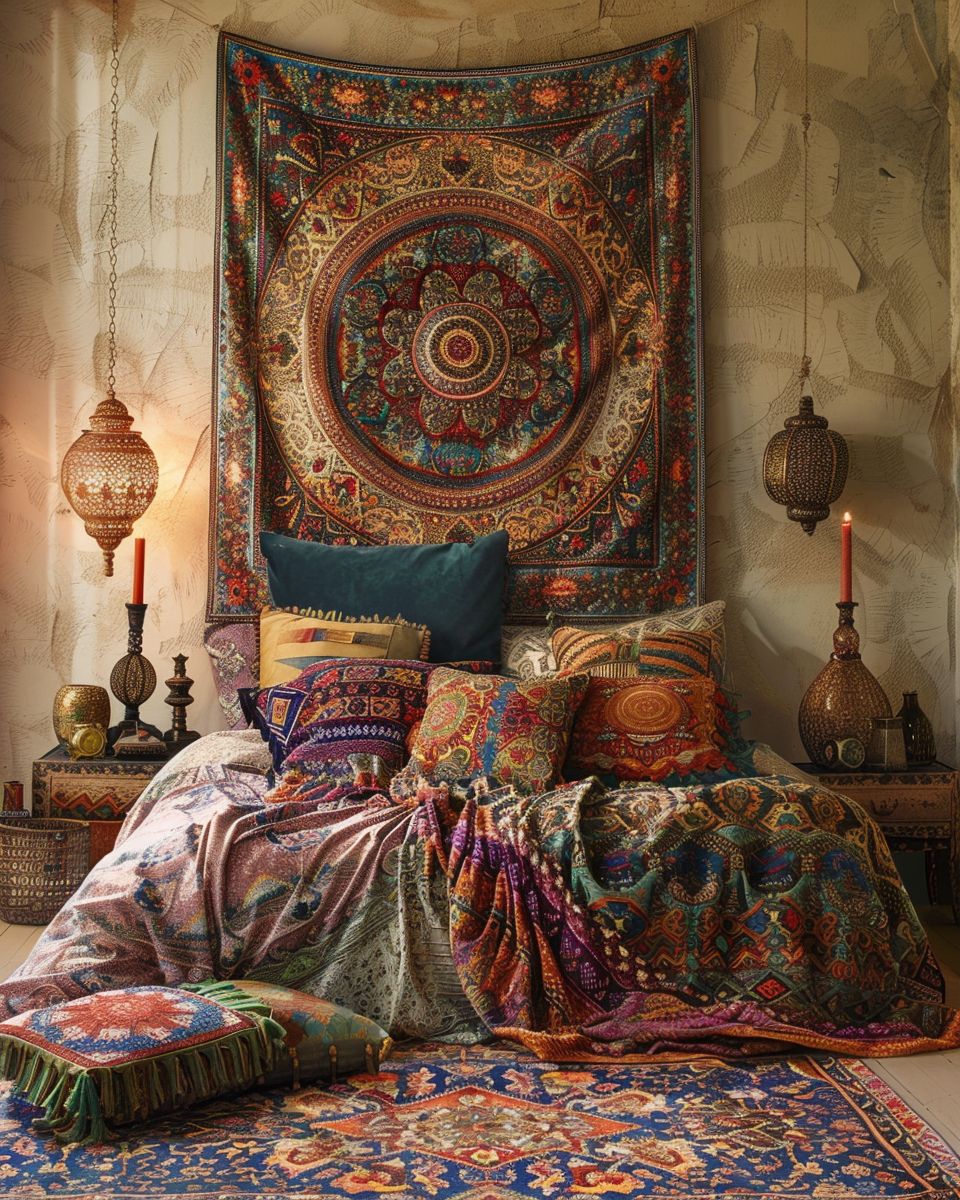 Boho-Schlafzimmer einrichten- Dekoriere mit ethnischen Mustern