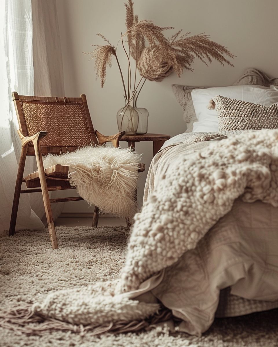 Boho-Schlafzimmer einrichten- Lege Felle für mehr Gemütlichkeit