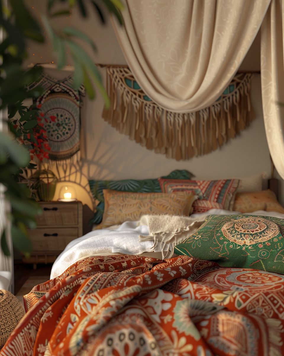 Boho-Schlafzimmer einrichten- Setze auf vielfältige Textilien