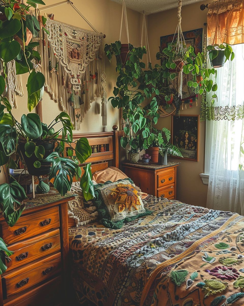 Boho-Schlafzimmer einrichten- Verwende Pflanzen als Deko