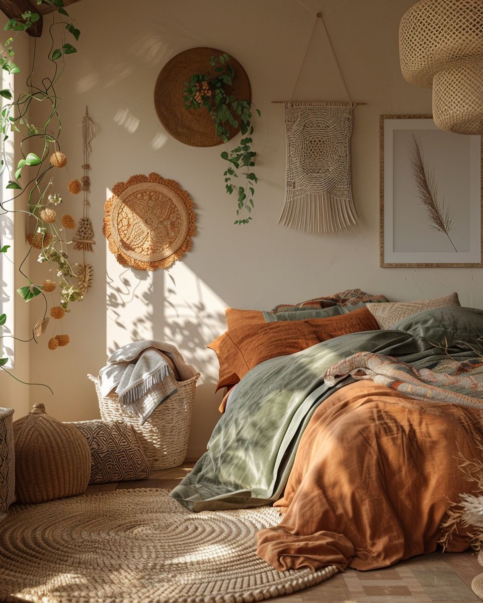 Boho-Schlafzimmer einrichten-Wähle warme, erdige Farbtöne