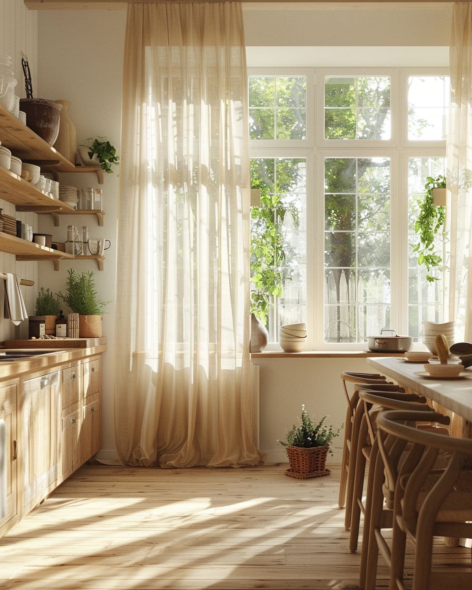 Französische Küchen im Landhausstil: Ideen- Verschönere Fenster mit luftigen, hellen Gardinen