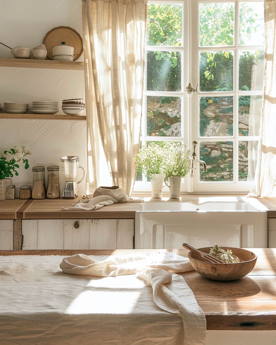 Französische Küchen im Landhausstil: Ideen- Verwende natürliche Materialien wie Leinen und Holz