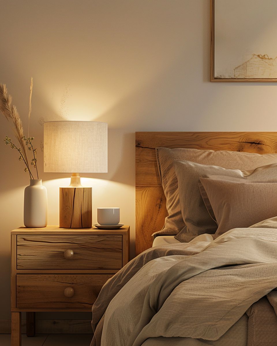 Ideen für Schlafzimmer mit Holz- Beleuchte Räume mit Holzlampen sanft