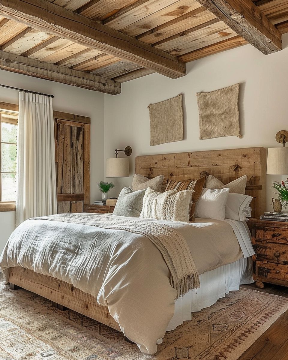 Ideen für Schlafzimmer mit Holz- Integriere Holzbalken als rustikales Element