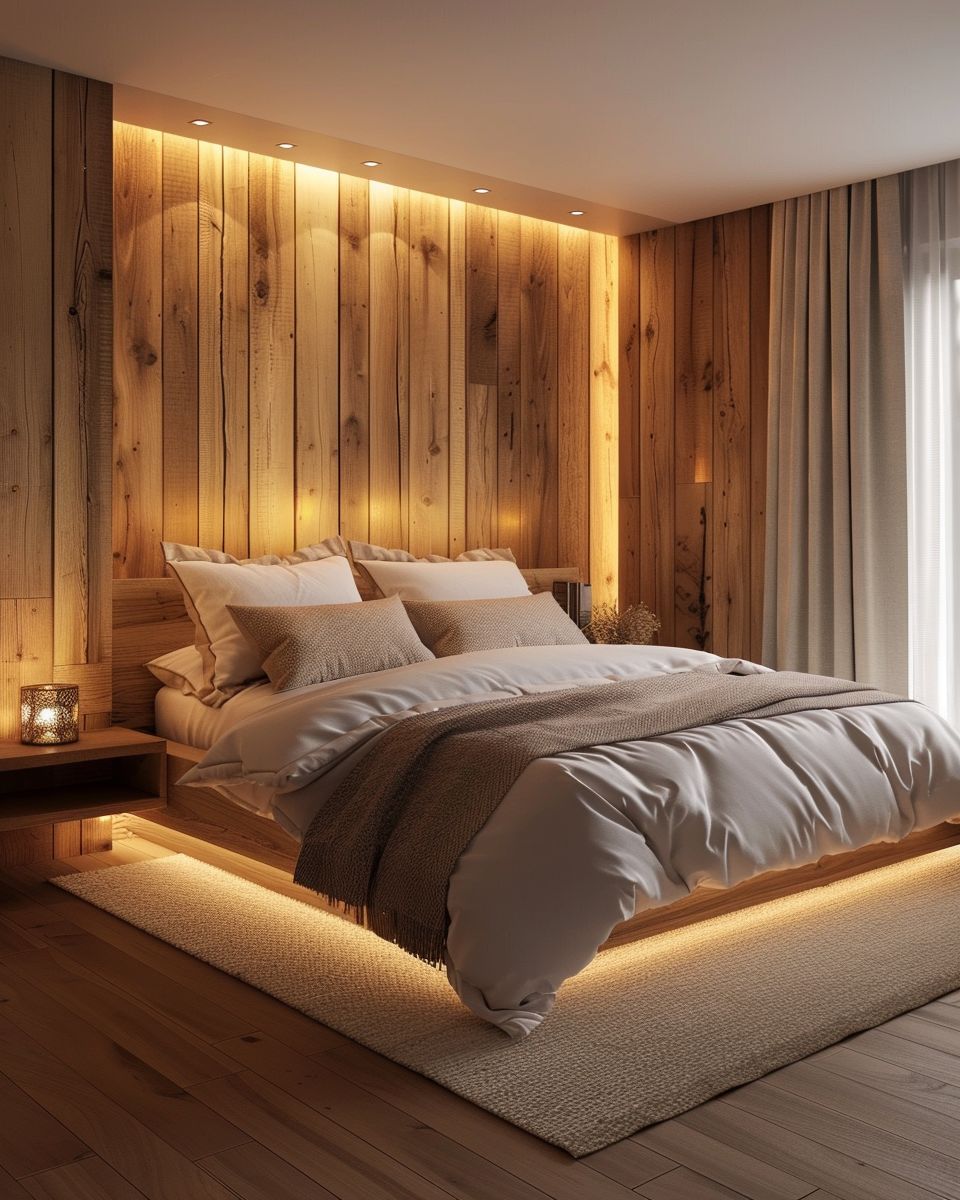 Ideen für Schlafzimmer mit Holz- Nutze Holzpaneele für Textur