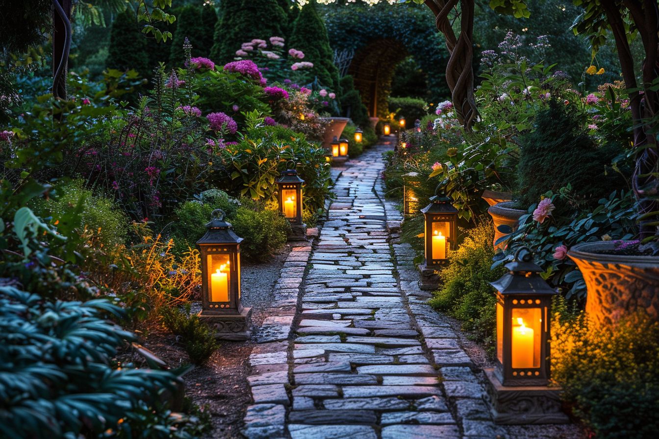 Ideen und Inspiration für Gartenbeleuchtung- Verteile Windlichter für sanftes Licht