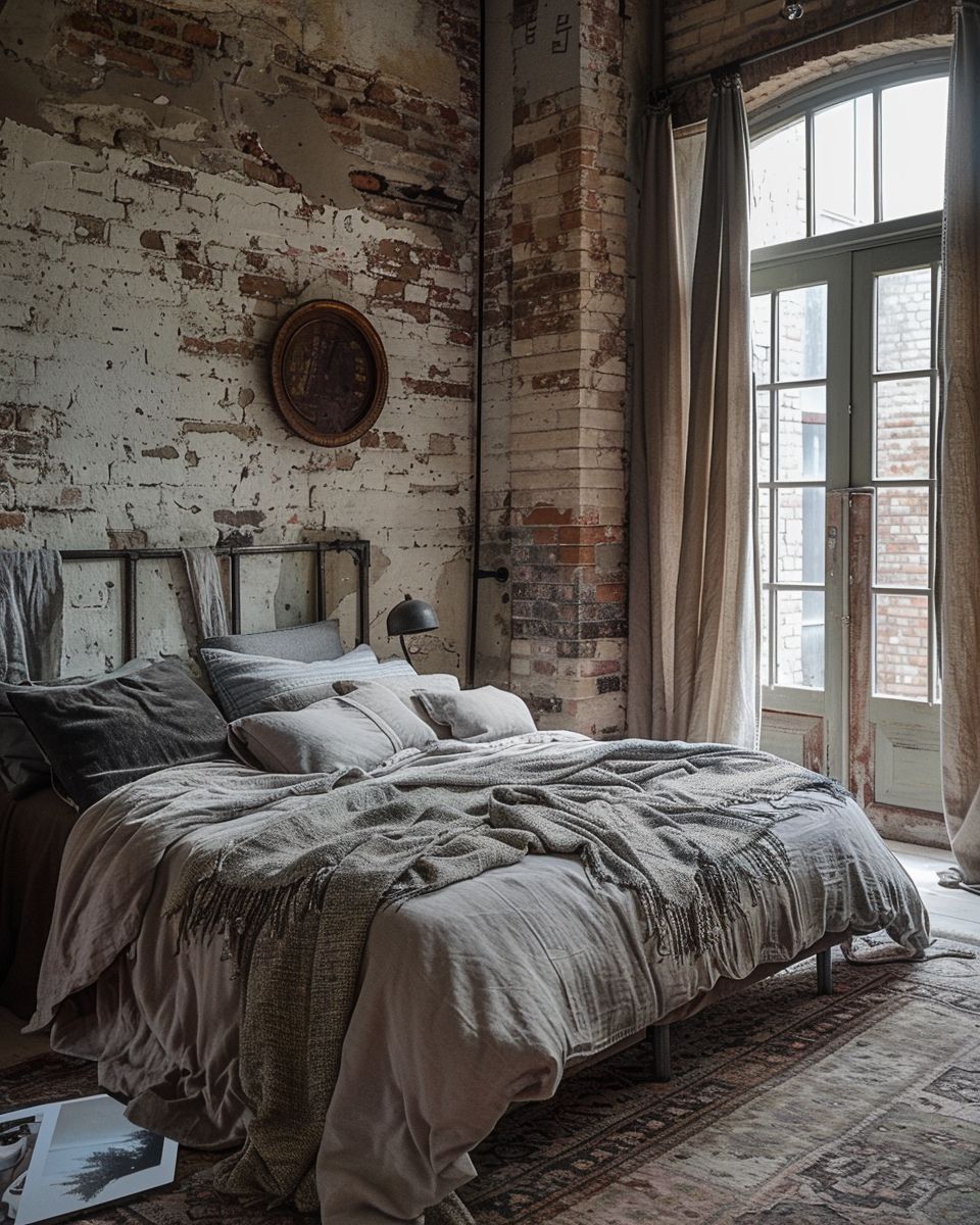 Schlafzimmer im Industrial-Look einrichten- Nutze grobe Stoffe für Textur