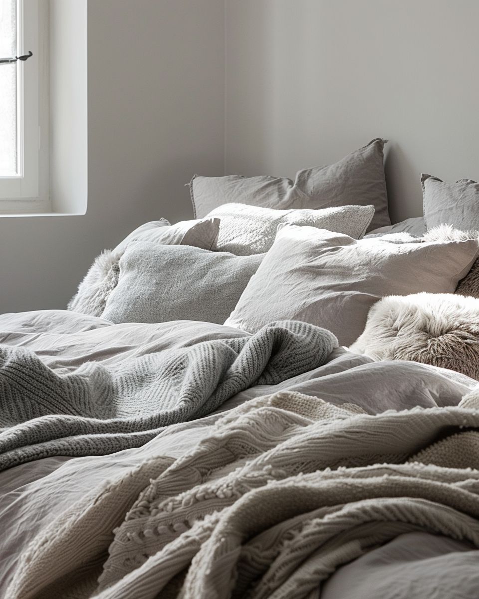 Schlafzimmer in Grau: Ideen- Setze auf Textilien in Grau für Gemütlichkeit