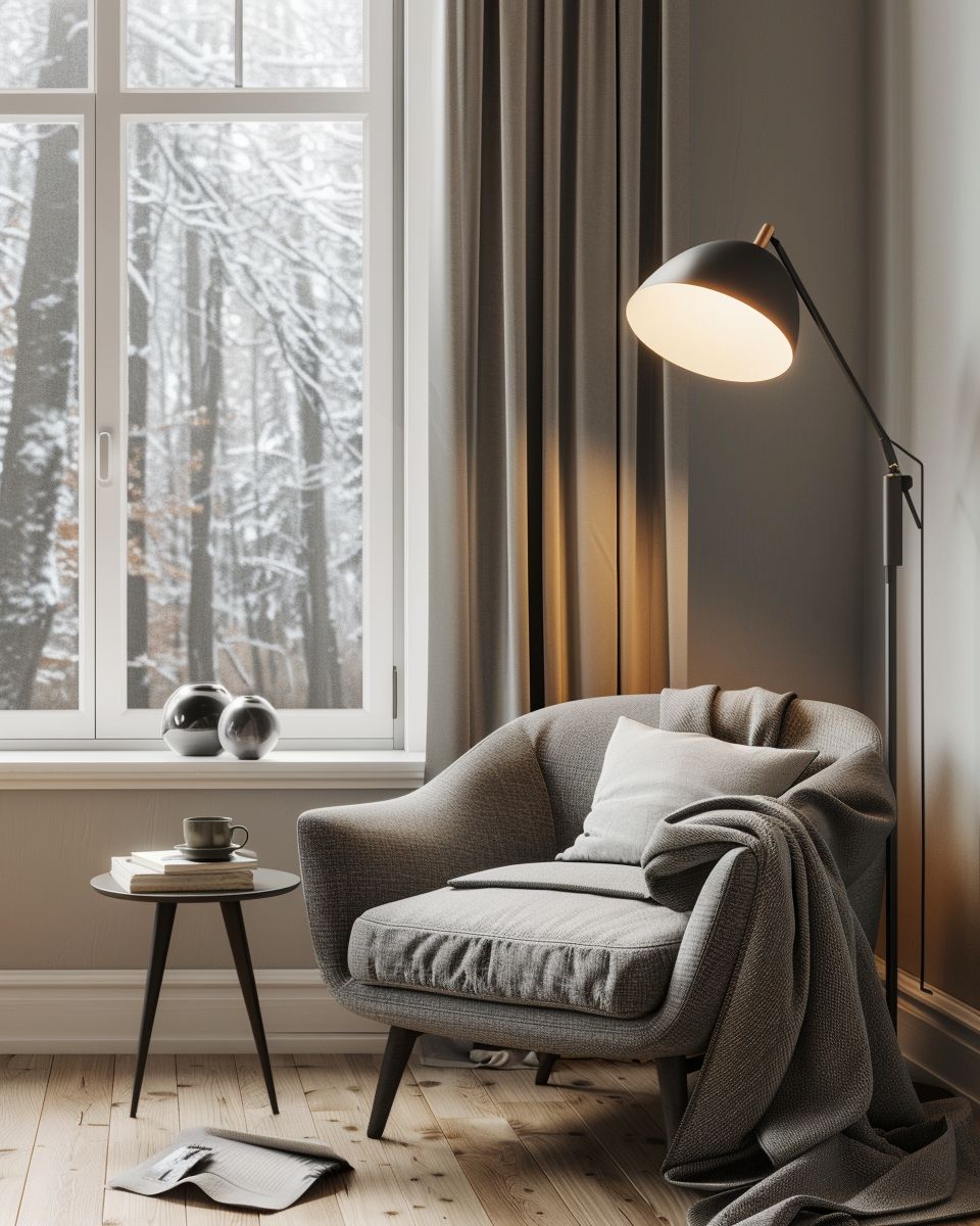 Schlafzimmer in Grau: Ideen- Stelle eine gemütliche Leseecke in Grau ein