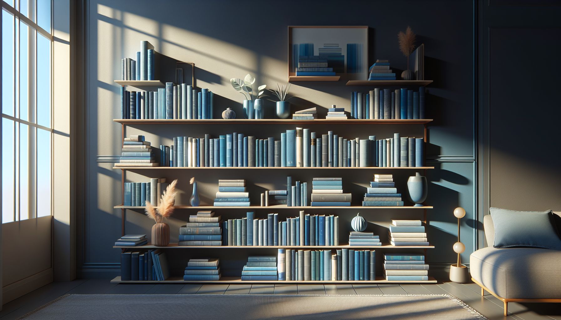 Wohnzimmer in Blau: Ideen und Inspiration- Arrangiere blaue Bücher sichtbar im Regal