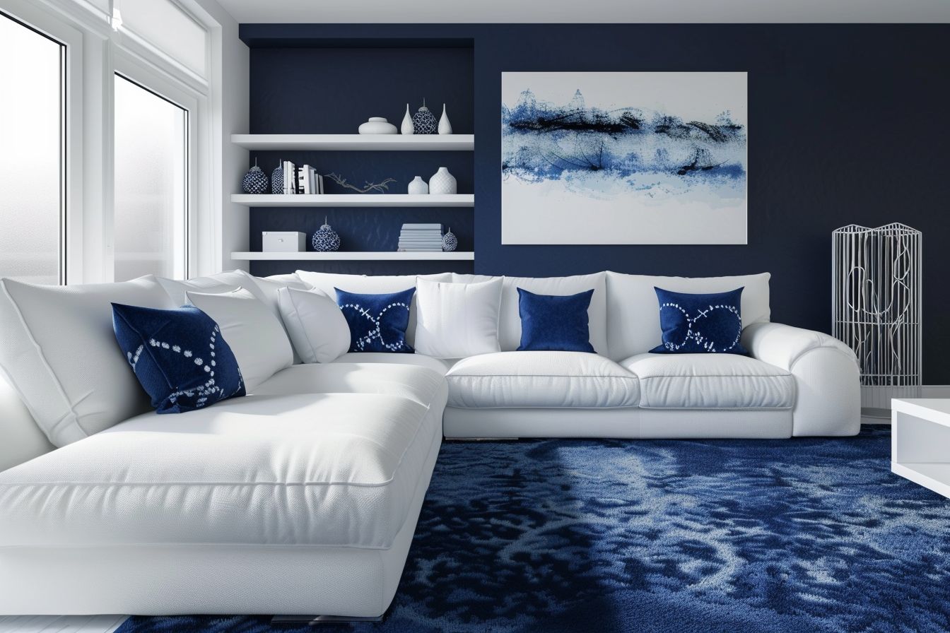 Wohnzimmer in Blau: Ideen und Inspiration- Kombiniere Blautöne mit weißen Möbeln