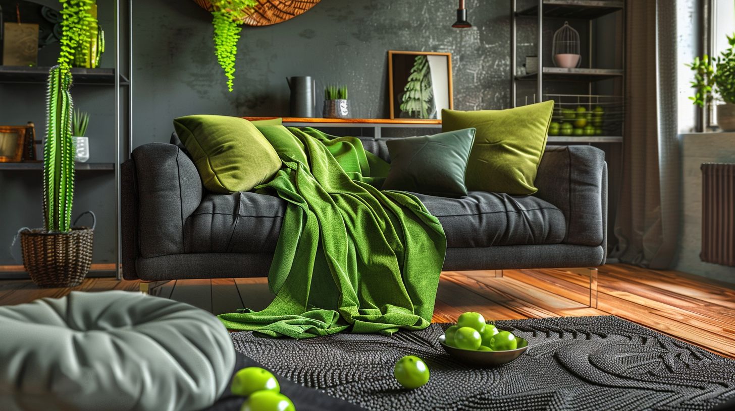 Wohnzimmer in Grün: Ideen und Inspiration- Akzentuiere mit grünen Decken auf dem Sofa
