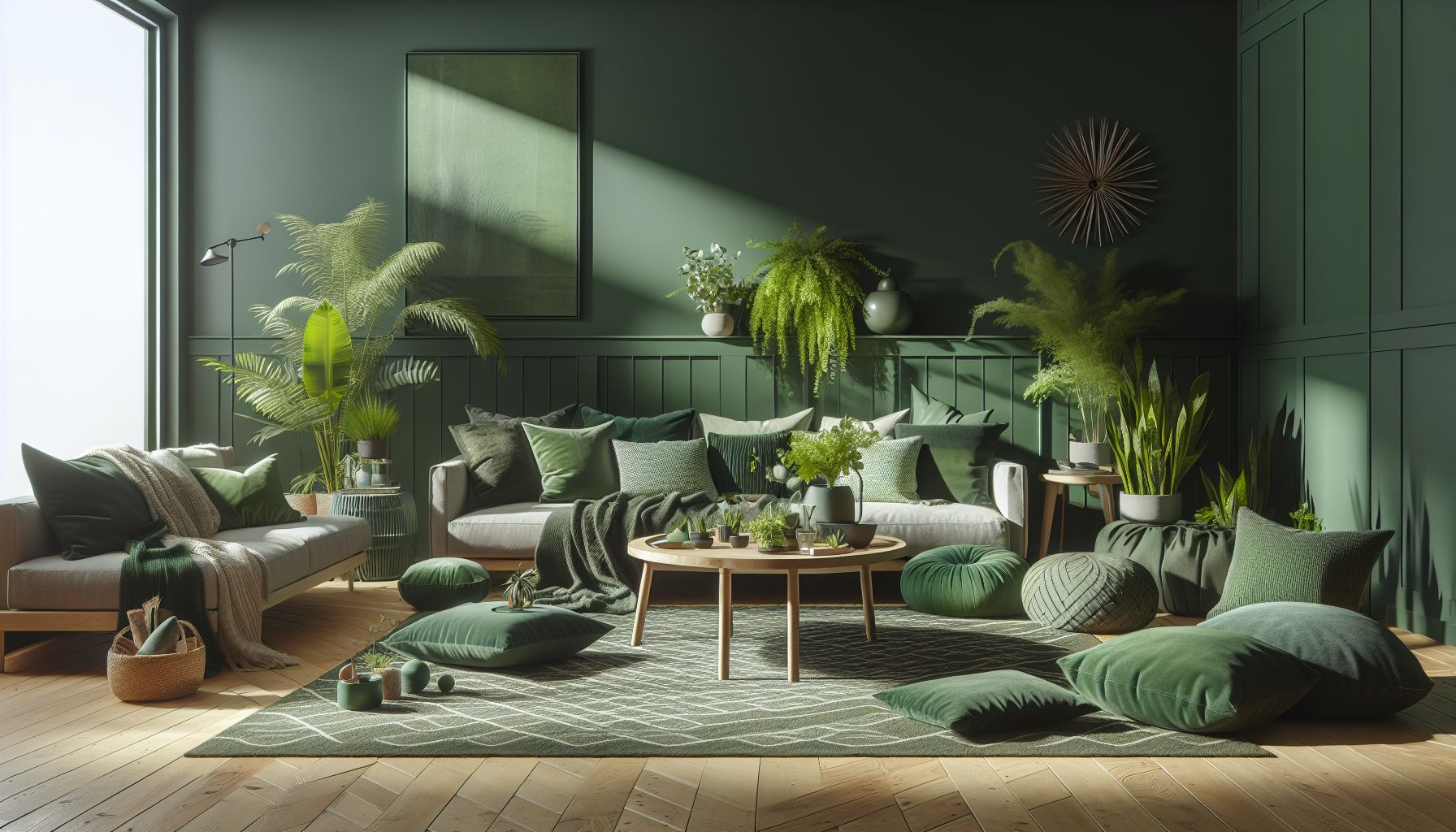 Wohnzimmer in Grün: Ideen und Inspiration- Kombiniere verschiedene Grüntöne für Dynamik