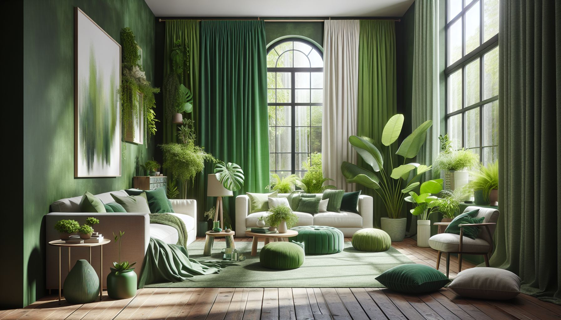 Wohnzimmer in Grün: Ideen und Inspiration- Setze auf grüne Vorhänge für Atmosphäre