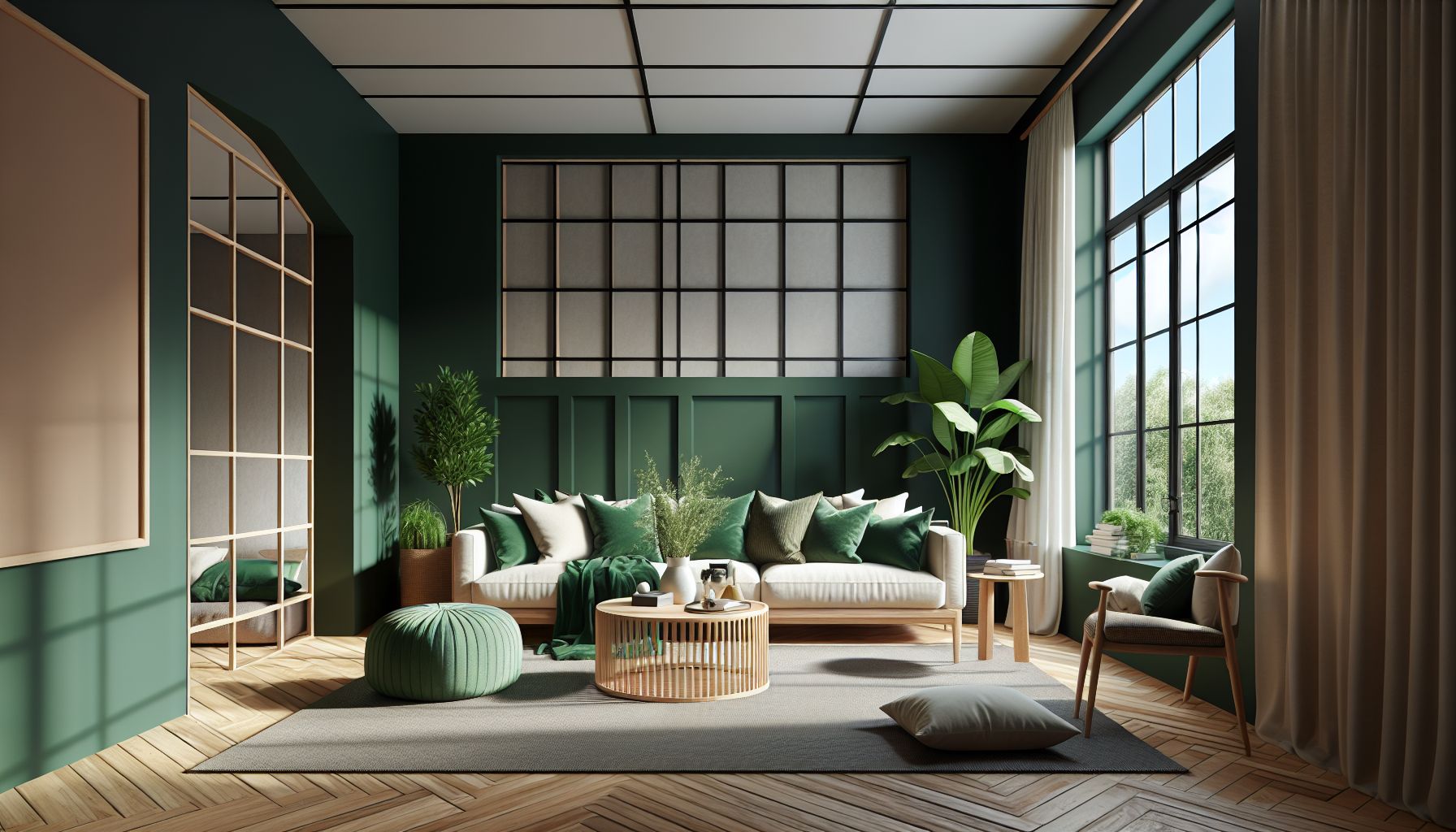 Wohnzimmer in Grün: Ideen und Inspiration- Wähle grüne Akzentwände für Tiefe