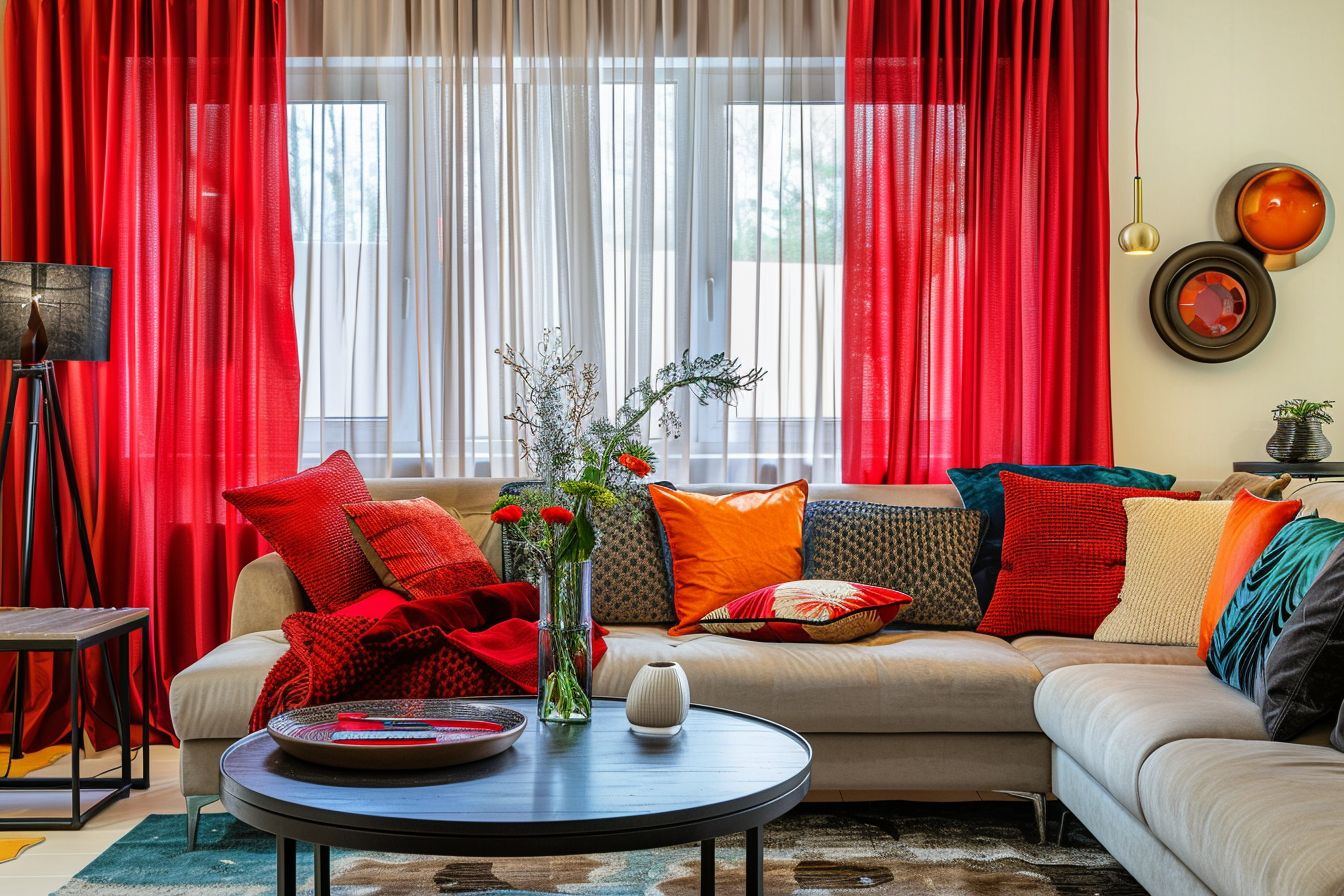 Wohnzimmer in Rot: Inspiration und Ideen- Hänge rote Vorhänge auf