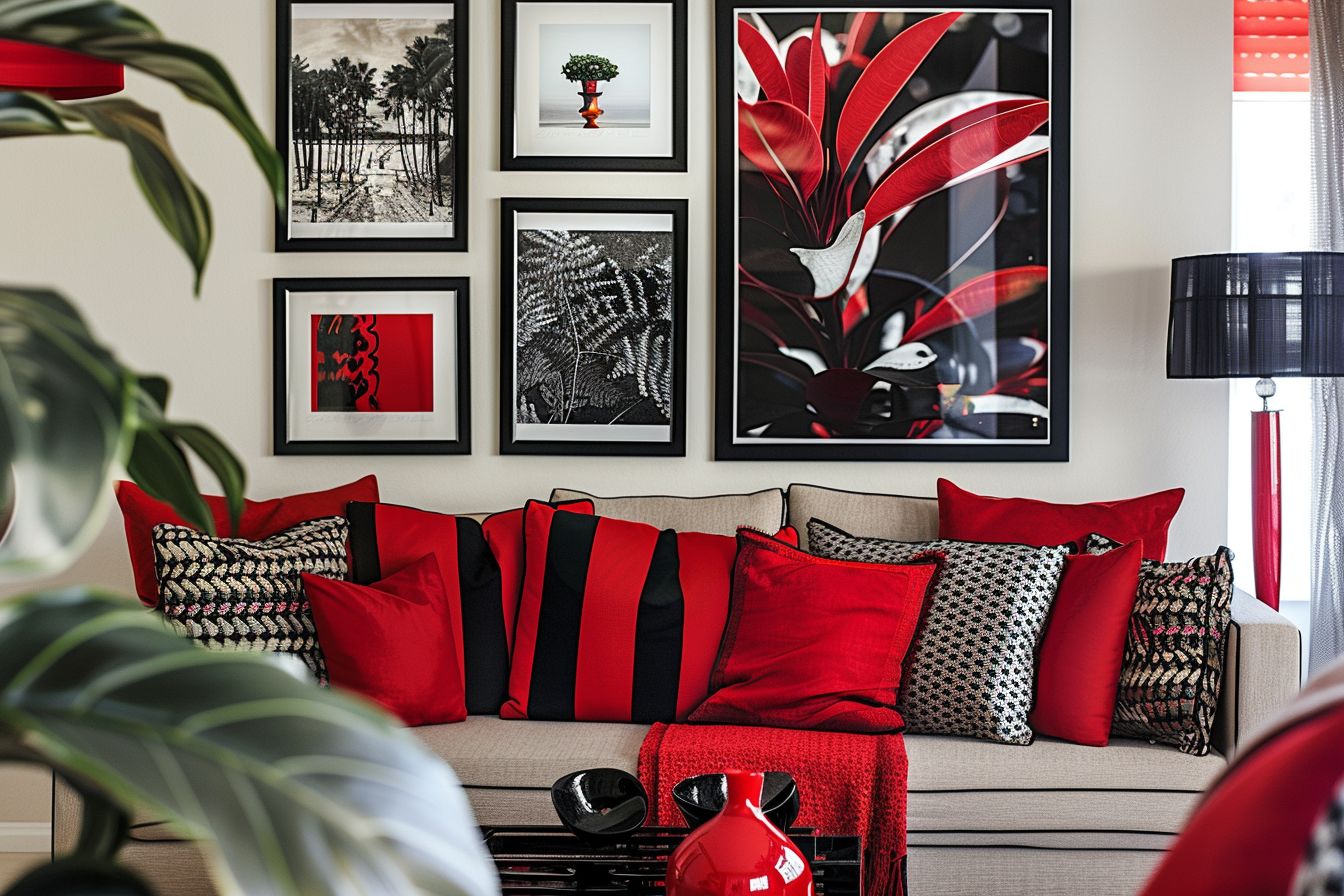 Wohnzimmer in Rot: Inspiration und Ideen- Kreiere eine Fotowand mit roten Akzenten