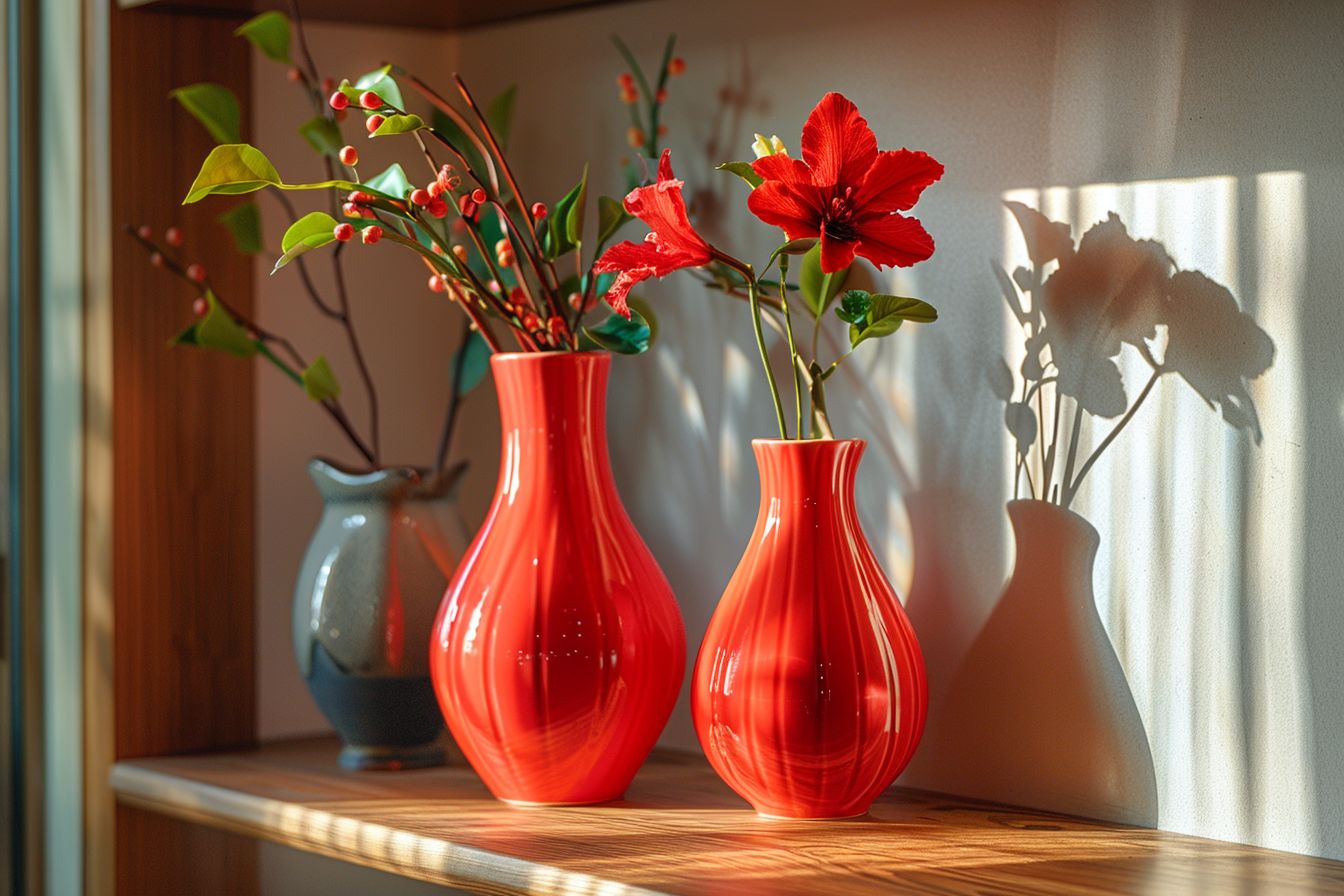 Wohnzimmer in Rot: Inspiration und Ideen- Setze rote Blumenvasen ein