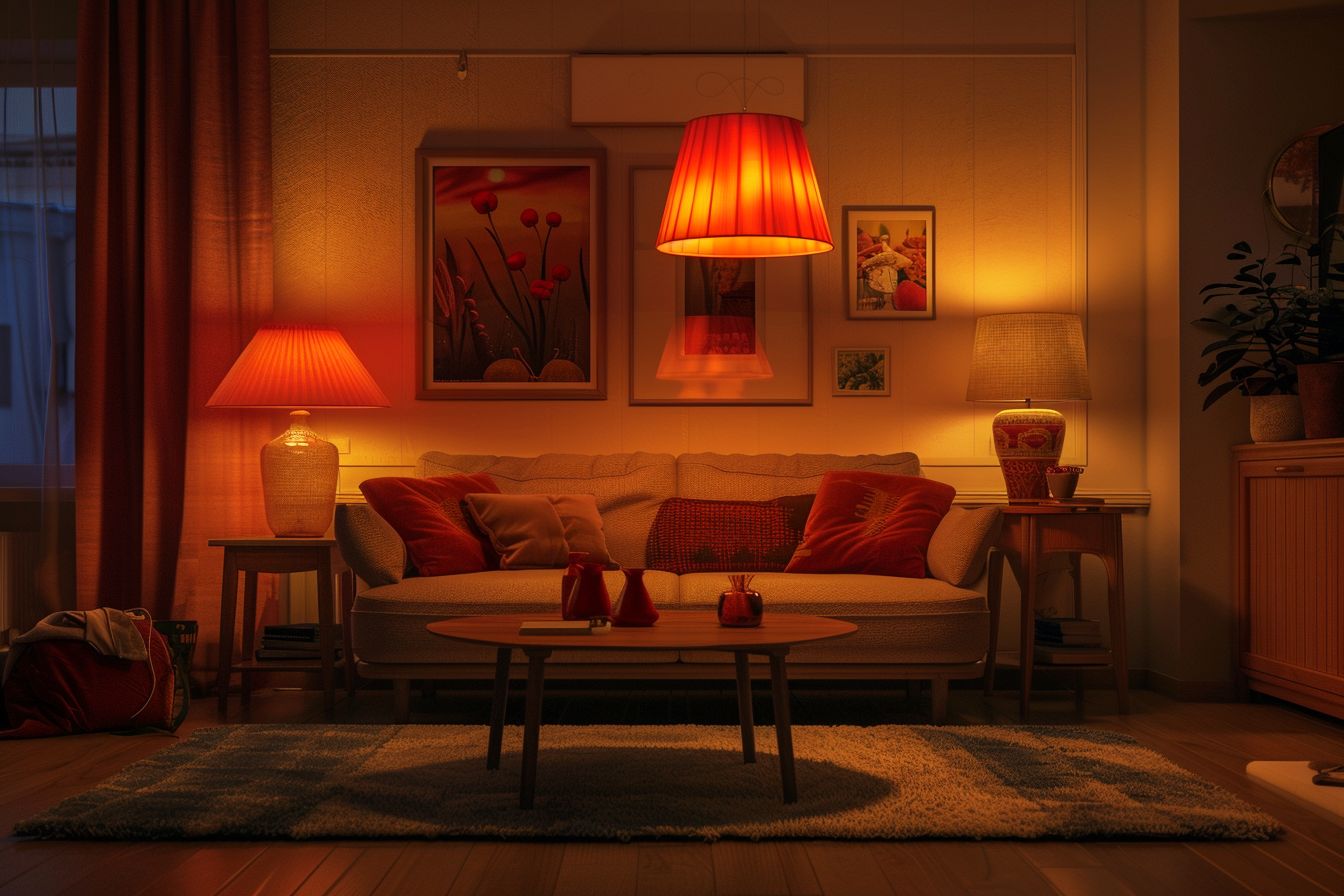 Wohnzimmer in Rot: Inspiration und Ideen- Wähle rote Lampenschirme für warmes Licht