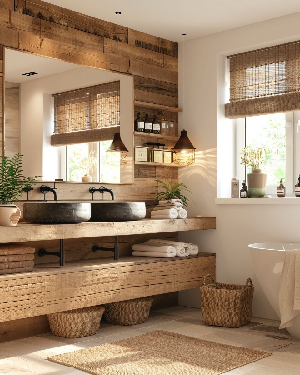 Badezimmer mit Farbe gestalten- Kombiniere Holztöne für Wärme