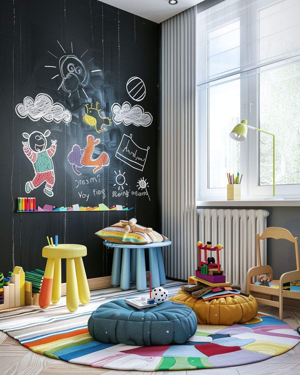 Ideen für Kinderzimmer-Farben- Integriere Schwarztafelfarbe für Kreativität