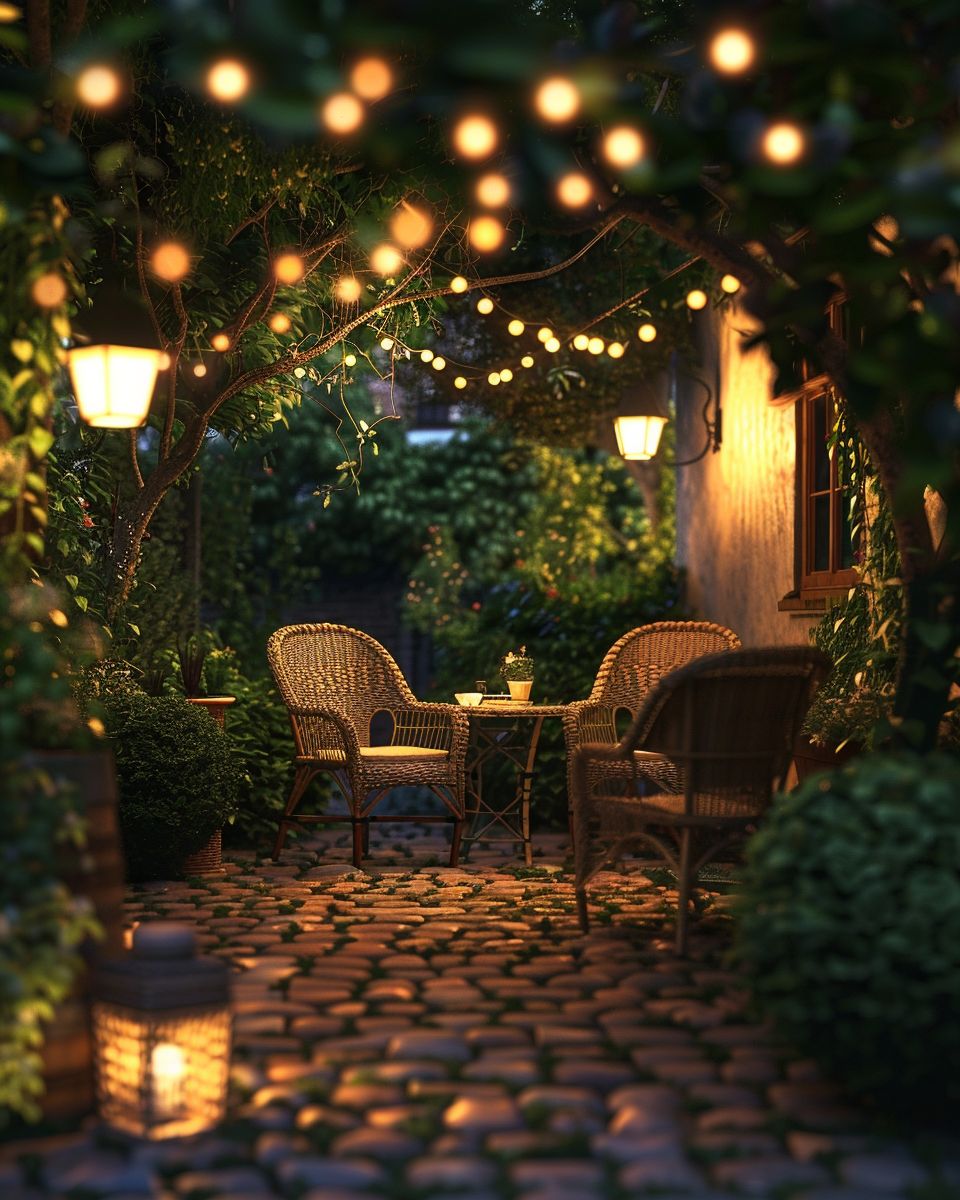 Ideen für Sitzecken im Garten- Beleuchte die Sitzecke atmosphärisch