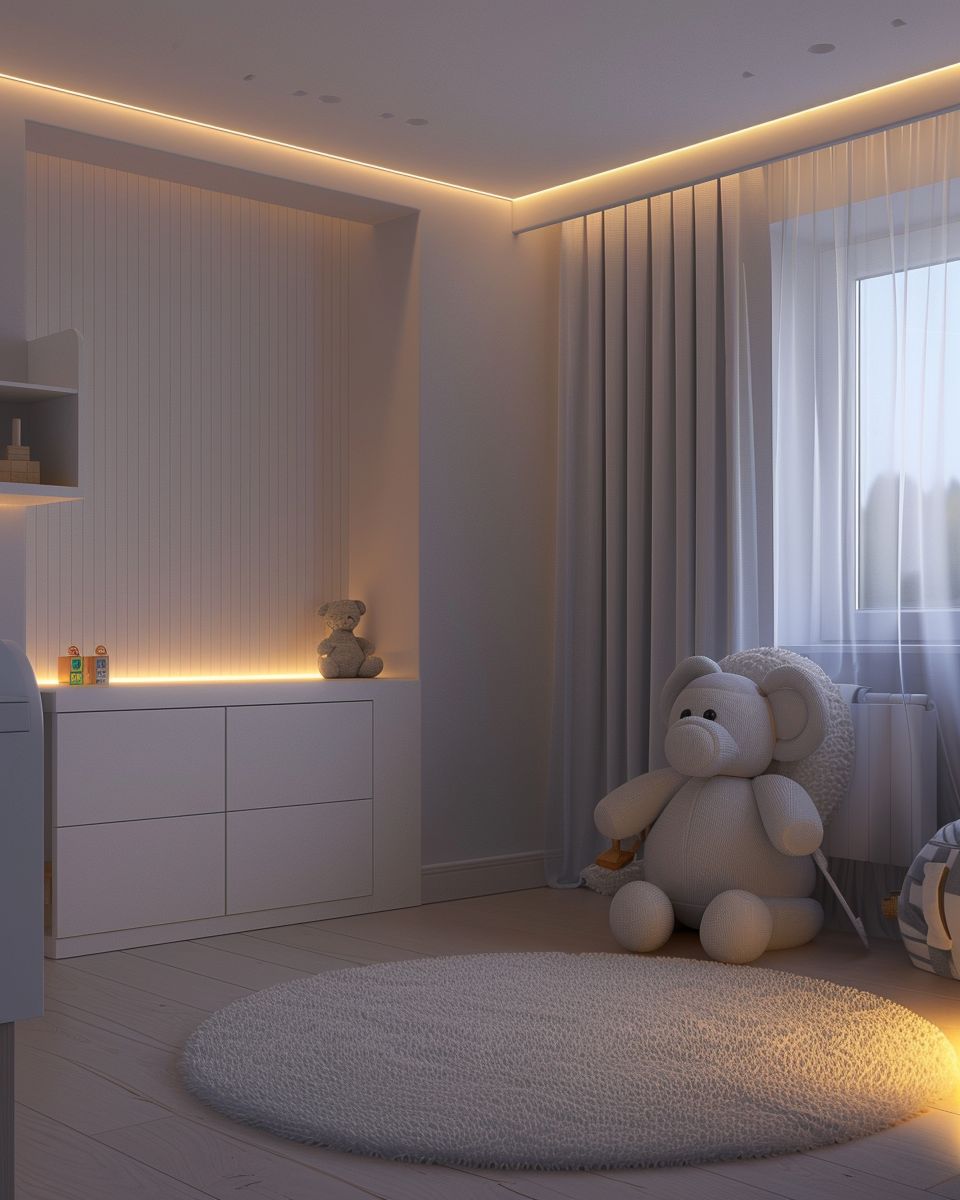 Kinderzimmer in Grau- Beleuchte das Zimmer mit indirektem Licht