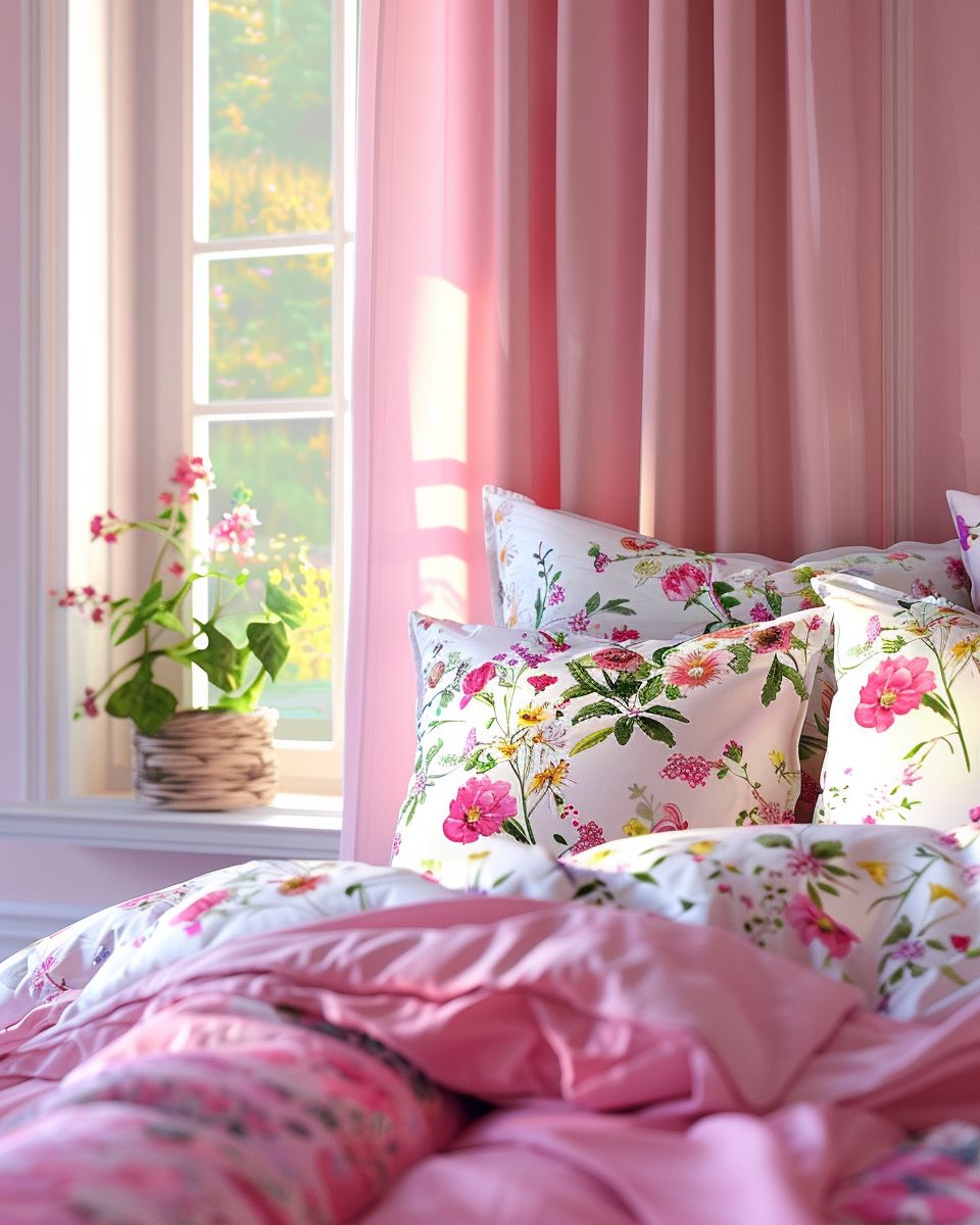Schlafzimmer in Rosa- Integriere florale Muster für Frische