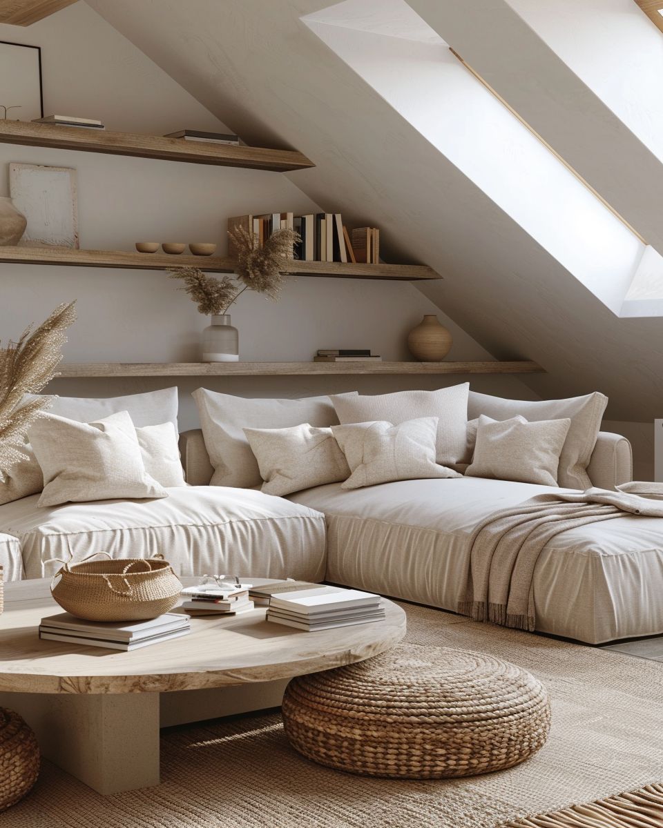 Wohnzimmer mit Dachschräge einrichten-Nutze niedrige Möbel unter Schrägen
