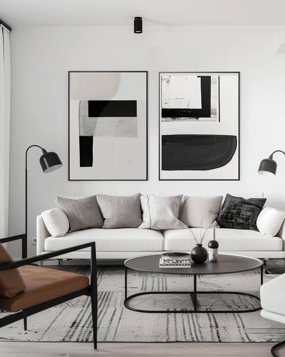 Wohnzimmer modern einrichten- Hänge moderne Kunstwerke auf