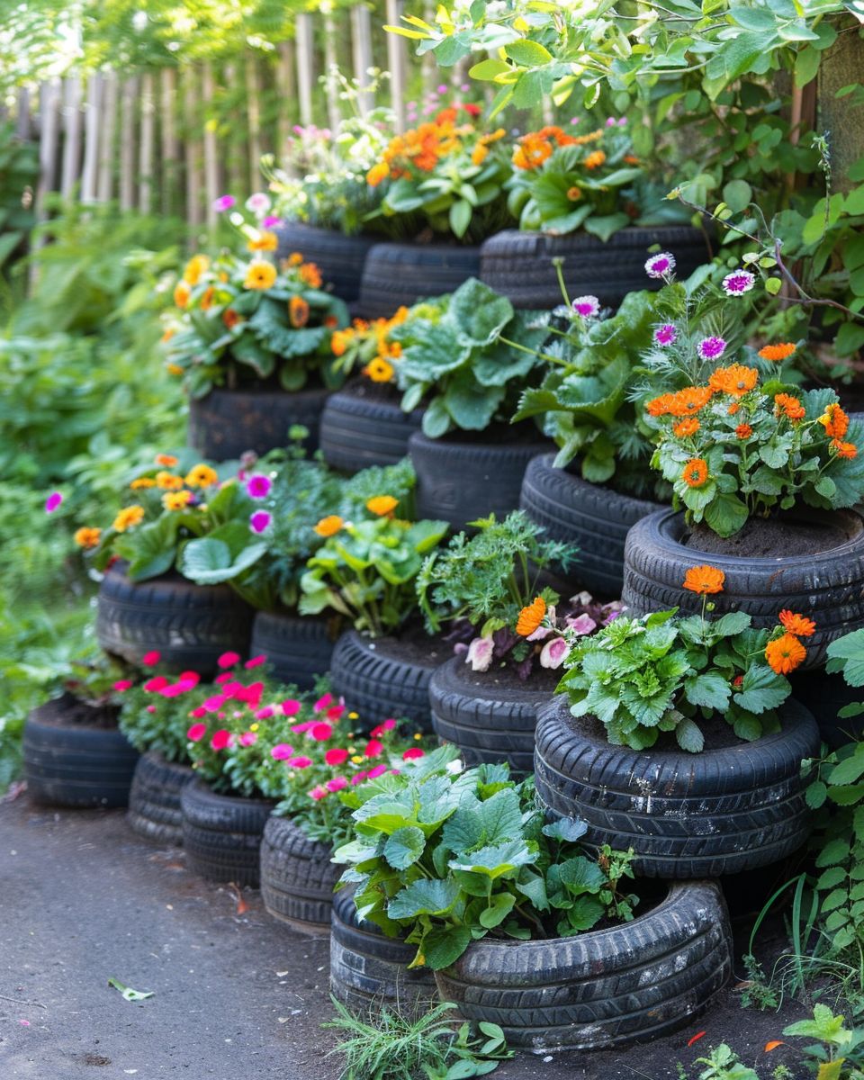 Ideen: Garten-Deko- Nutze alte Reifen als Hochbeete