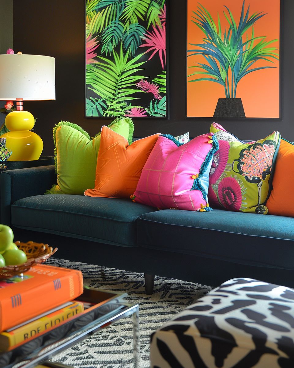 Ideen für eklektisches Wohnzimmer- Wähle unerwartete Farbkombinationen