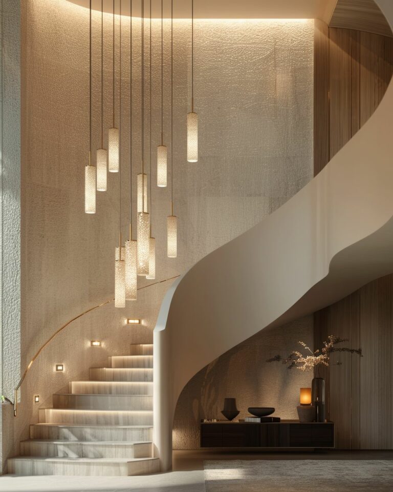 Best HD Pictures about  Elegantes Pendelleuchte Treppenhaus 3m Bild  with No AI Images