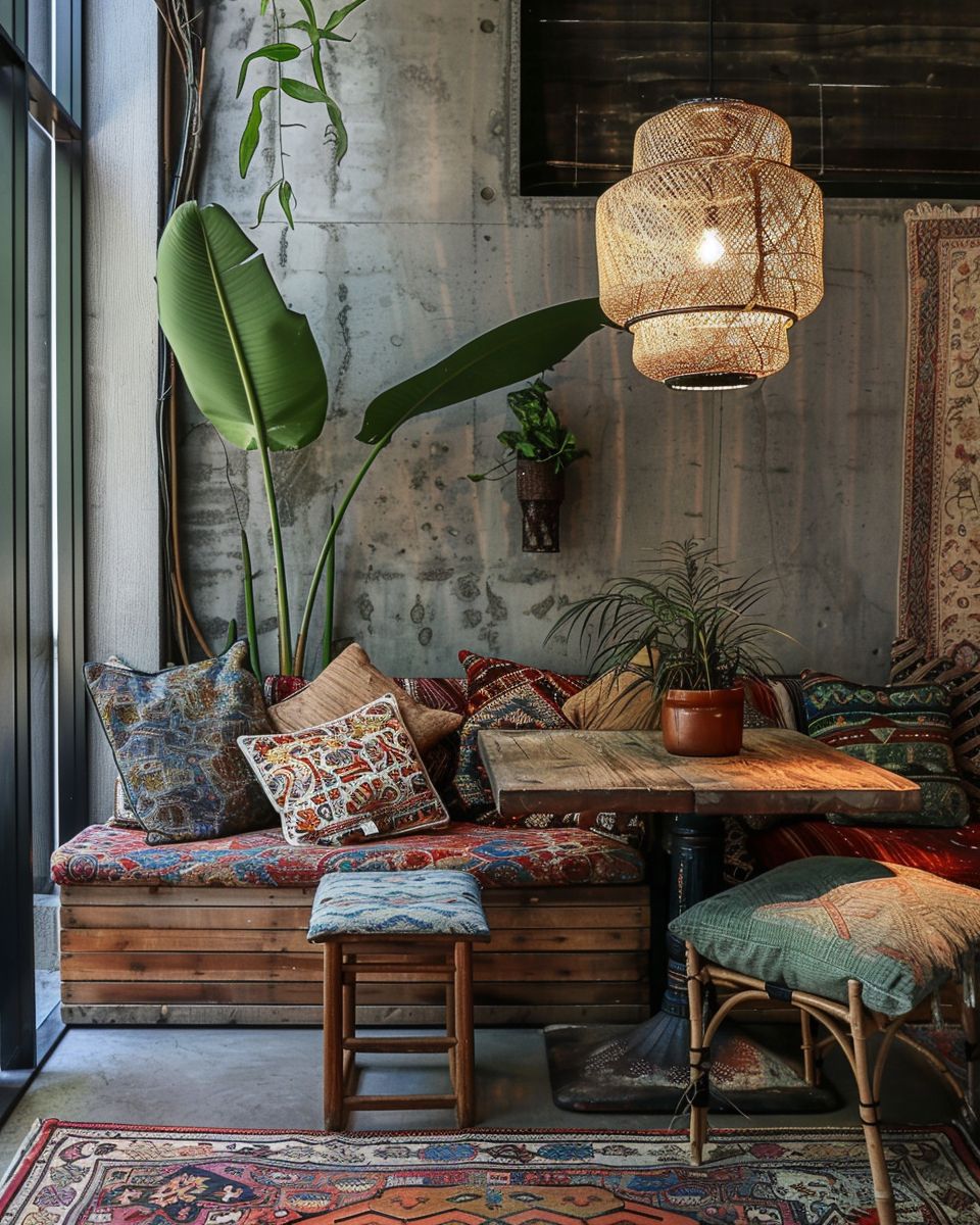 Ideen für Esszimmer im Boho-Stil- Kreiere einen entspannten Sitzbereich