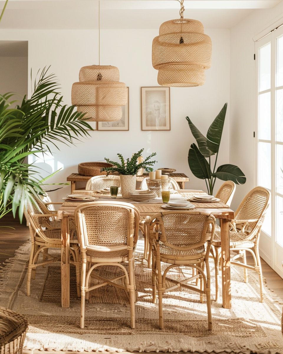 Ideen für Esszimmer im Boho-Stil-Verwende natürliche Materialien wie Rattan