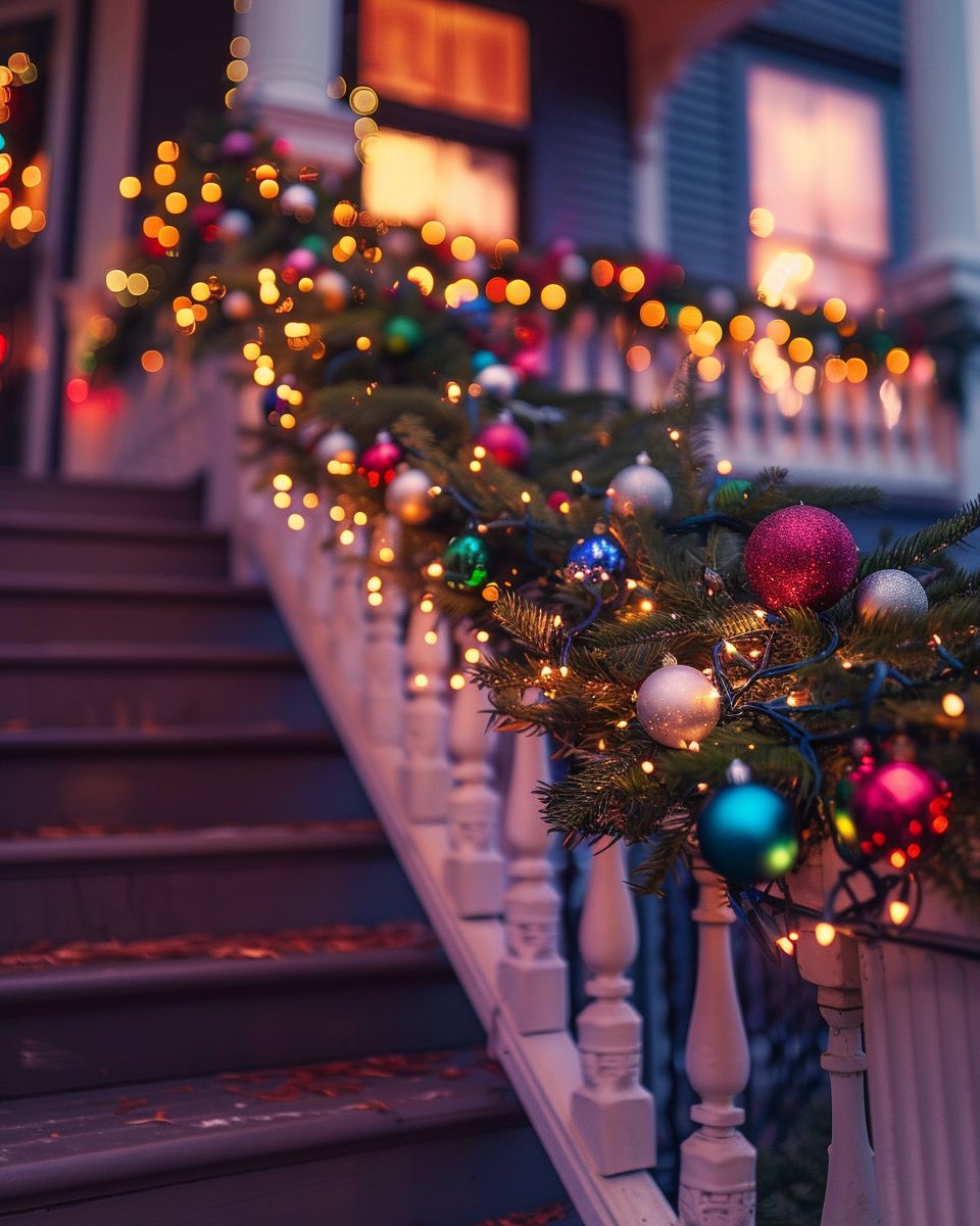 Ideen für Weihnachtsdeko für den Hauseingang- Arrangiere Tannenzweige am Geländer