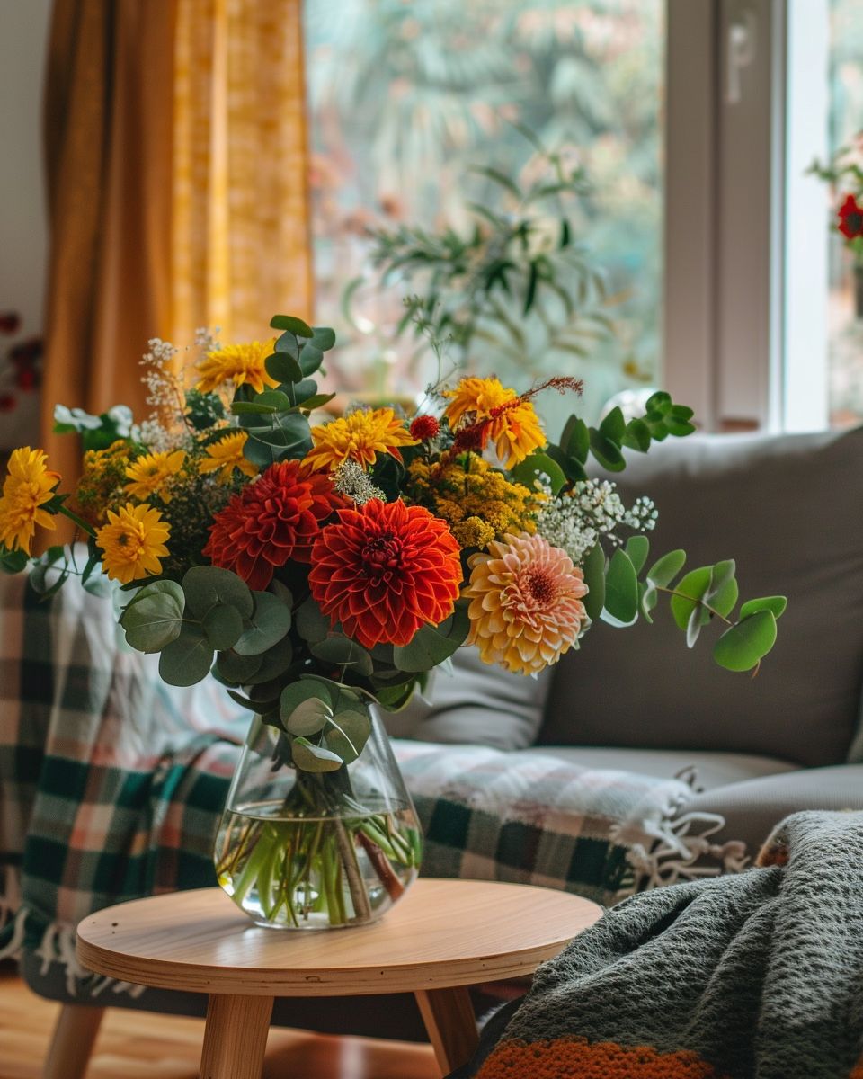 Wohnzimmer herbstlich dekorieren- Arrangiere ein Herbstblumen-Bouquet