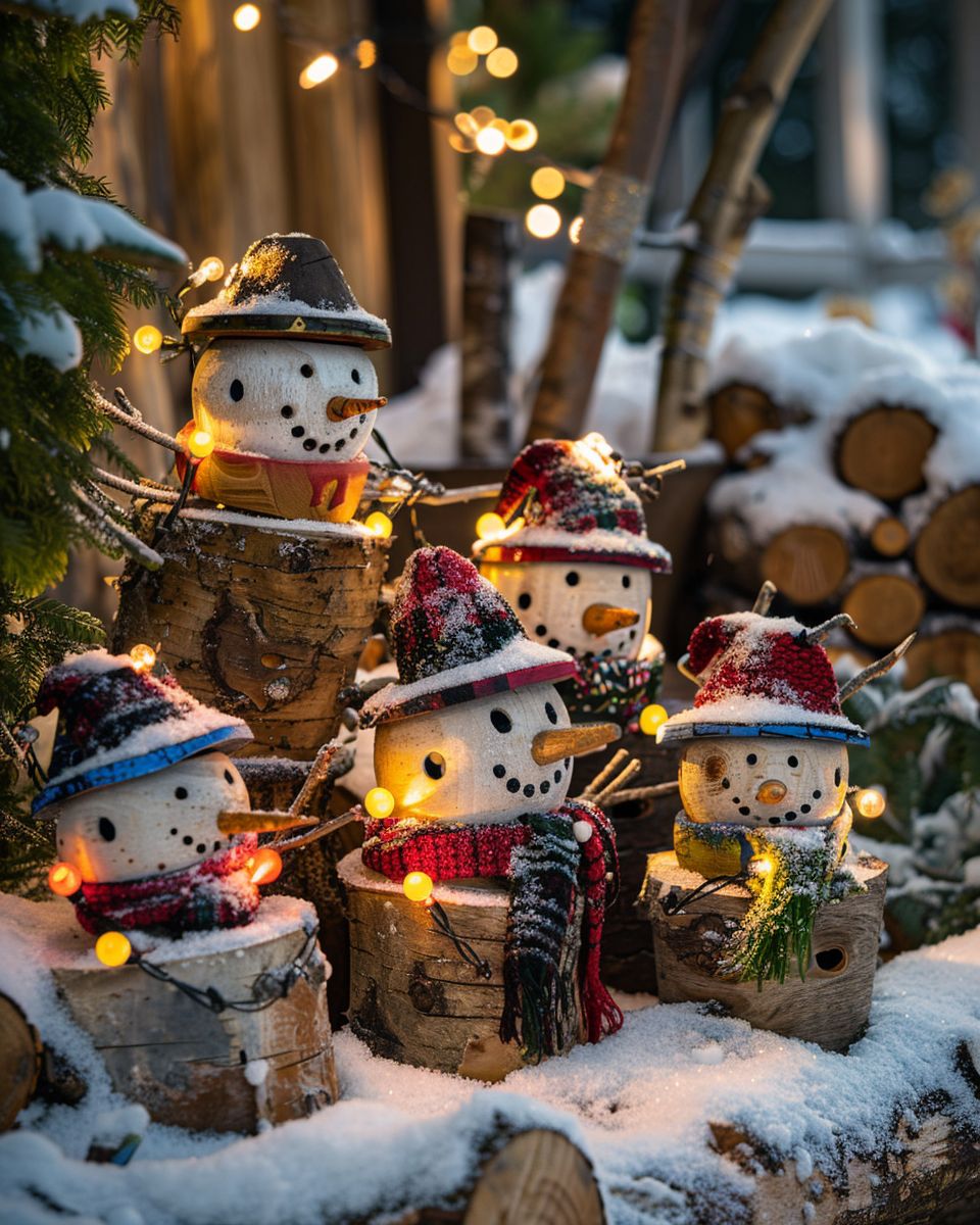 Weihnachtliche Holzdeko für Draußen- Arrangiere Holzstämme als rustikale Weihnachtsfiguren