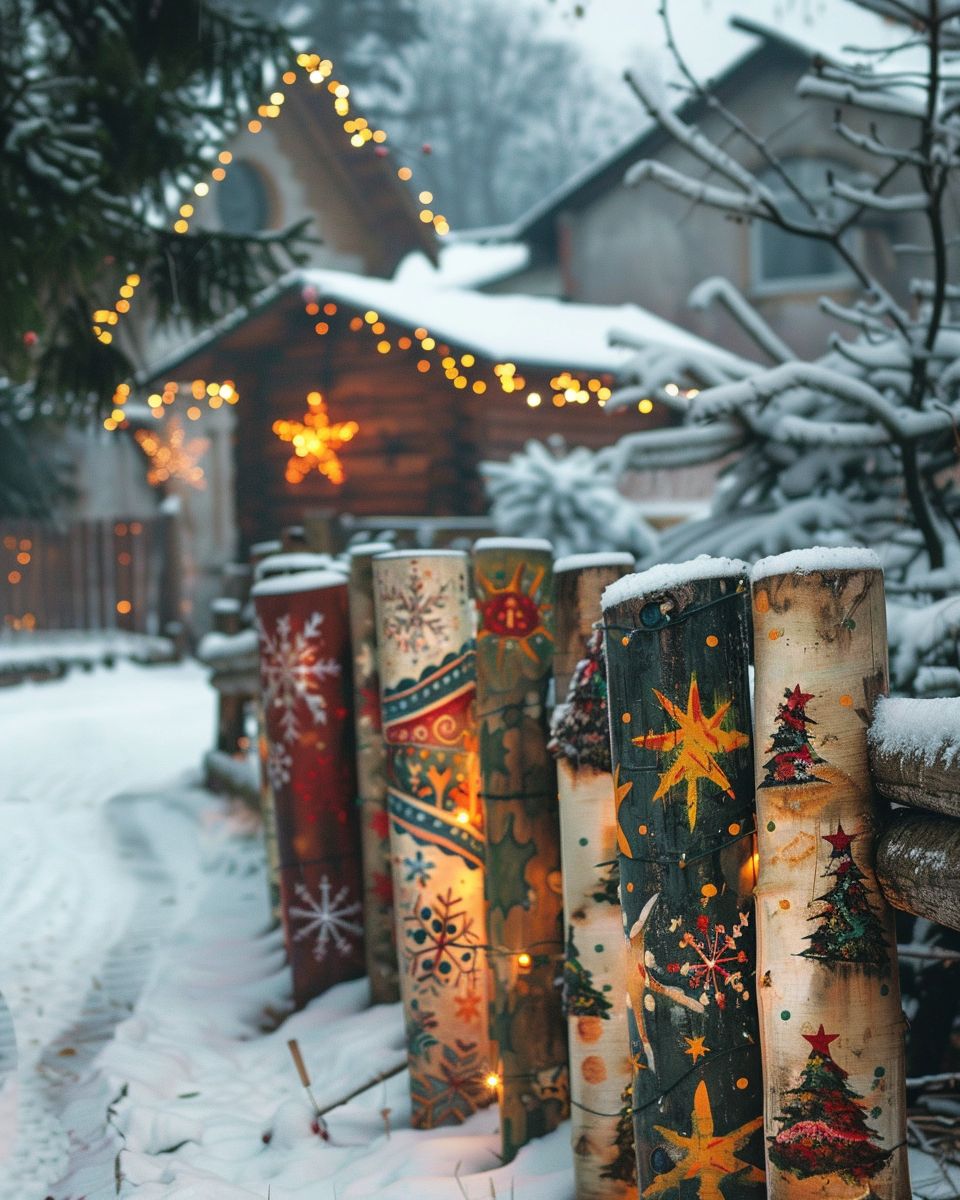 Weihnachtliche Holzdeko für Draußen-Dekoriere Holzscheite mit winterlichen Motiven