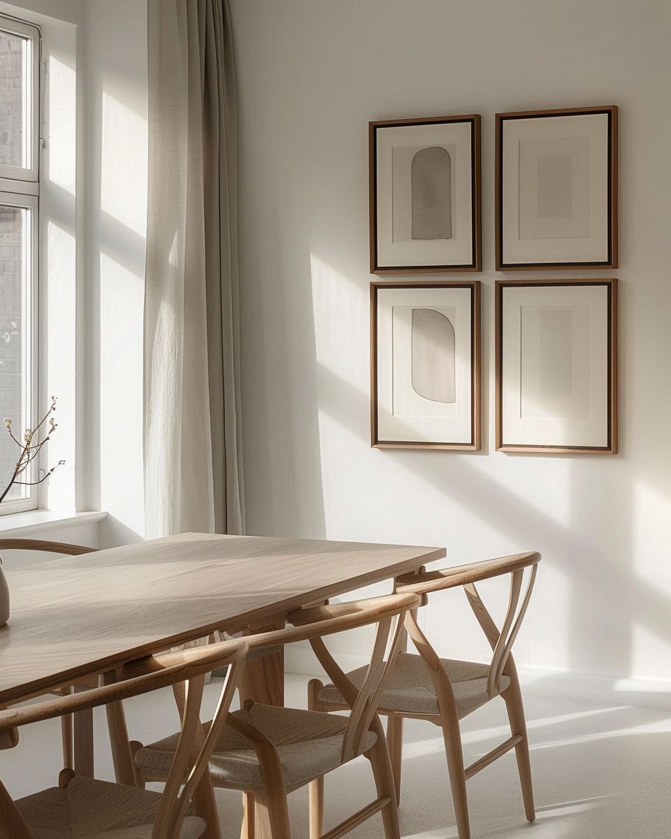 Esszimmer minimalistisch gestalten- Arrangiere minimalistische Kunst an der Wand